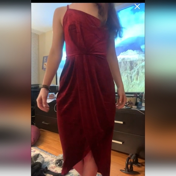 TINSTREE One Shoulder Velvet Bodycon Ruched Cocktail Party Dress Wine Red Size M - Picture 7 of 13